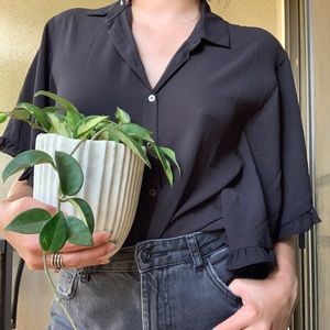 Forever 21 Black Ruffles Batwing Blouse